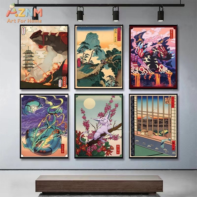 AZNM 우키요에 스타일 포켓몬 그로돈 쿄그레 에스페온 - Anime Merchandise Posters 리뷰 및 가격