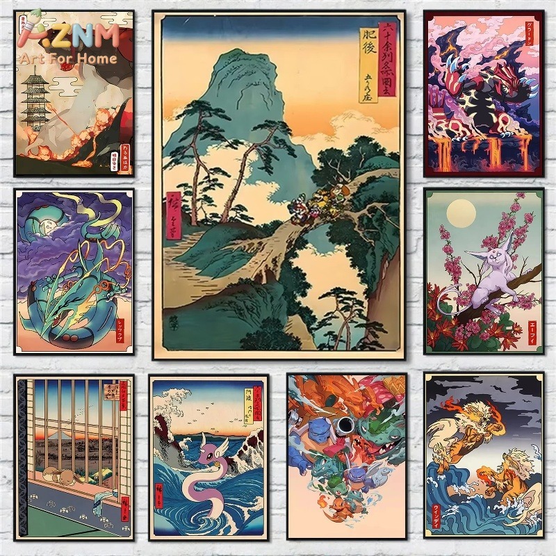 AZNM 우키요에 스타일 포켓몬 그로돈 쿄그레 에스페온 - Anime Merchandise Posters 리뷰 및 가격
