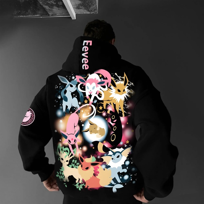 2025 포켓몬 클래식 캐릭터 이브이 패밀리 프린트 남 - Anime Merch Hoodie 리뷰 및 가격